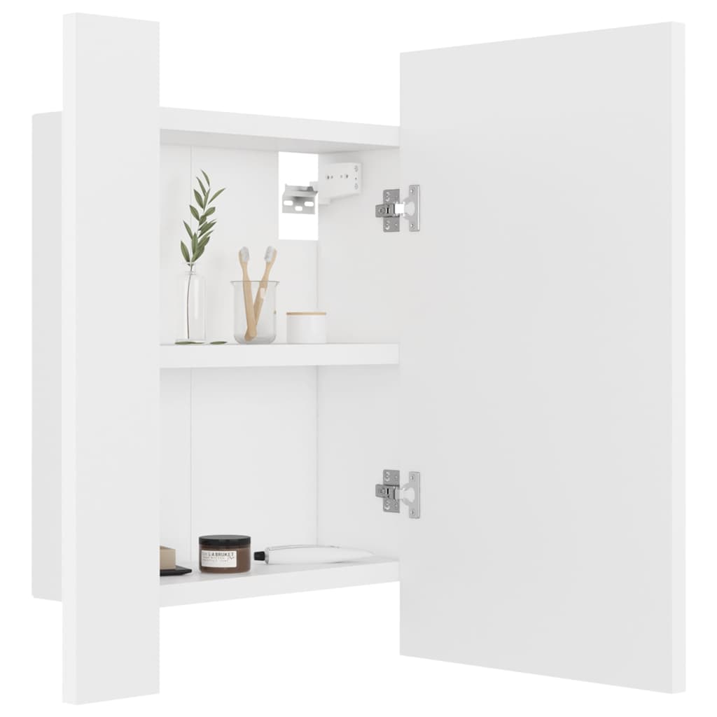 fehér akril LED-es fürdőszobaszekrény tükörrel 40 x 12 x 45 cm
