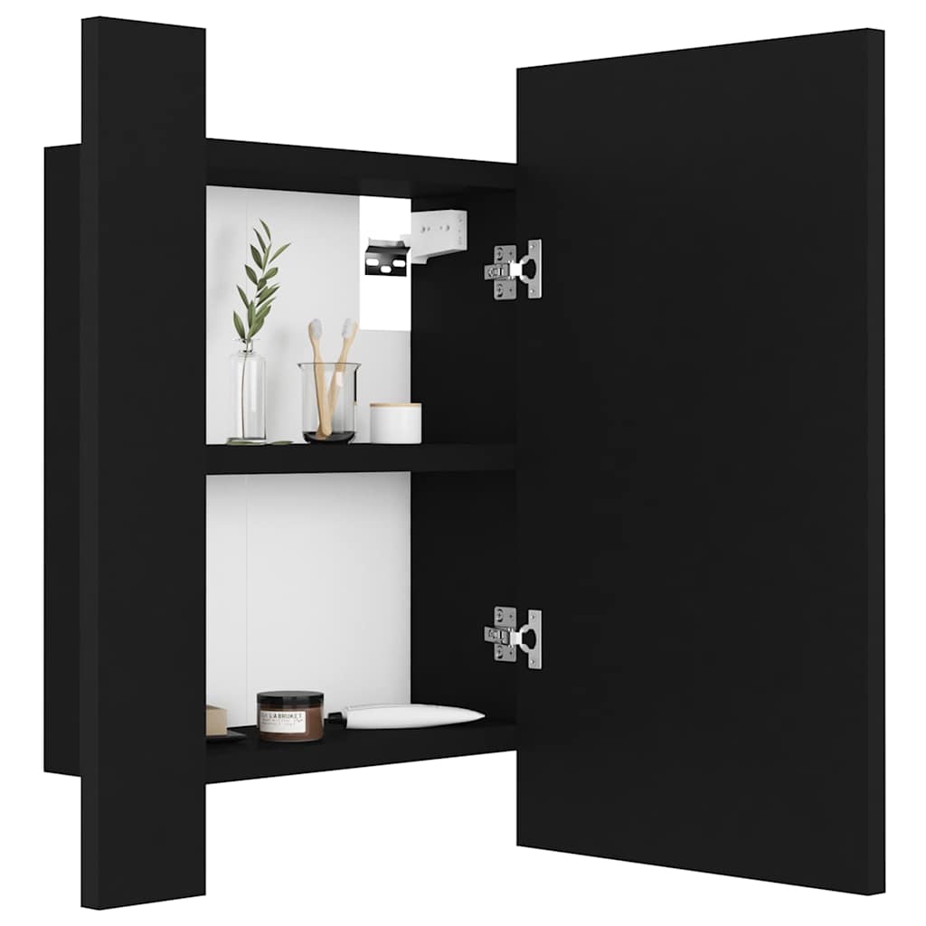 fekete akril LED-es fürdőszobaszekrény tükörrel 40x12x45 cm