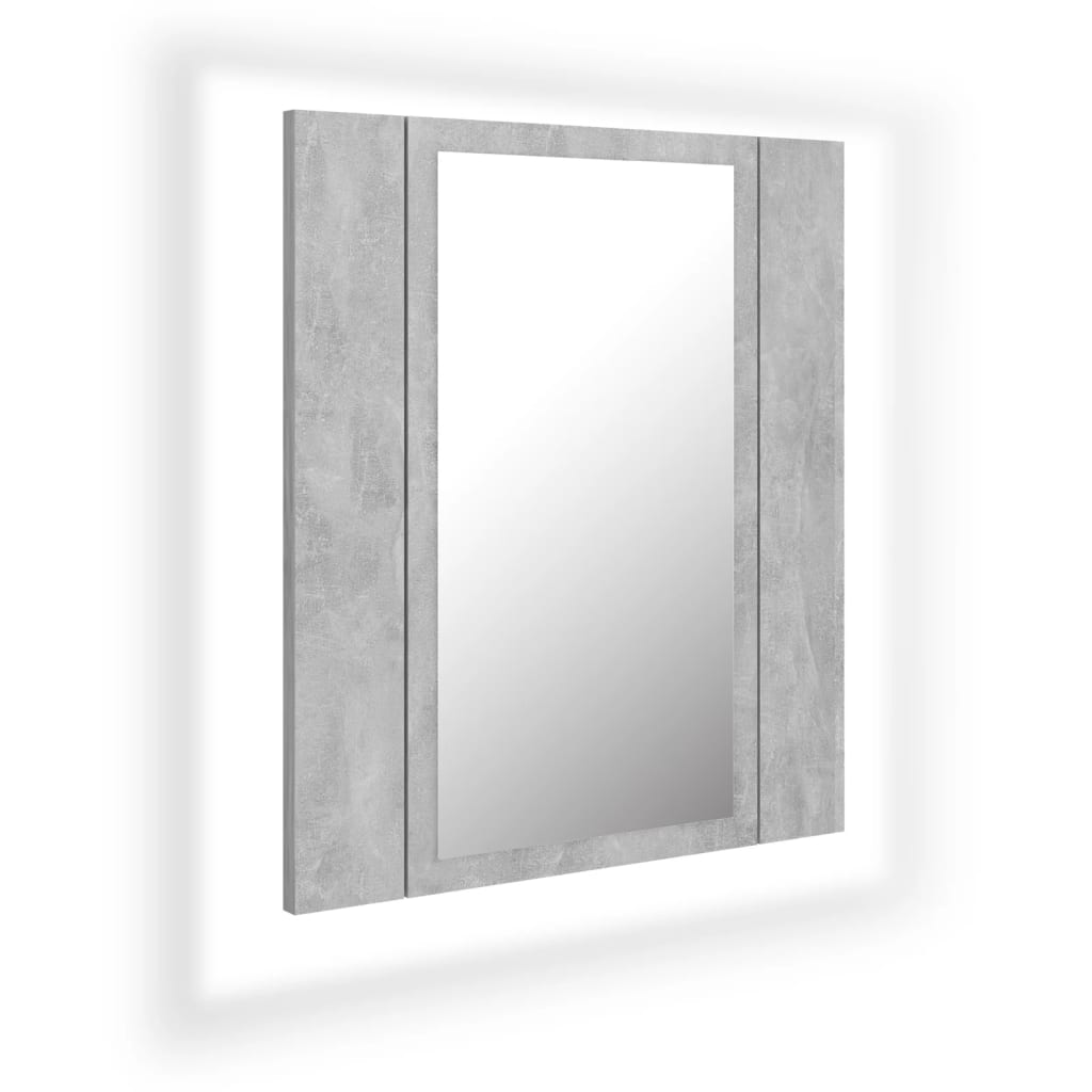 betonszürke akril LED-es tükrös fürdőszobaszekrény 40x12x45 cm