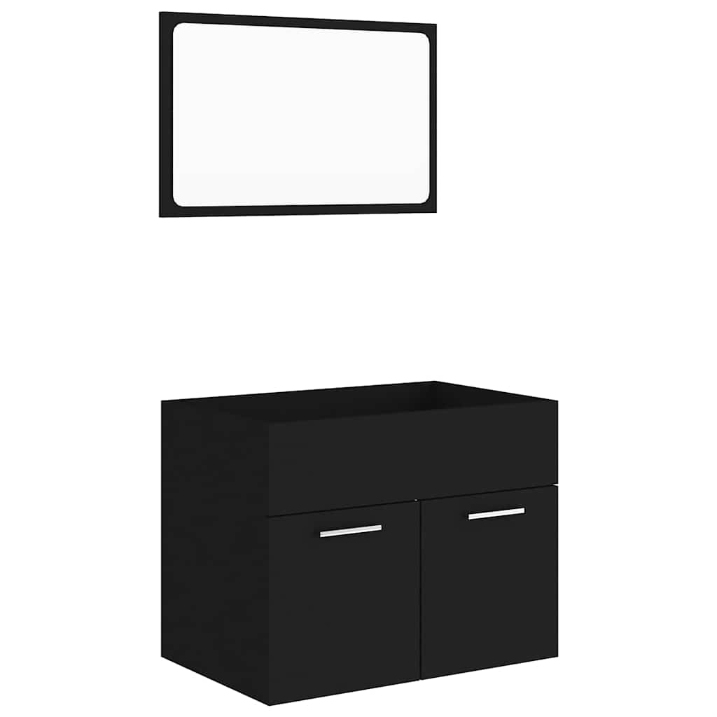 2 részes fekete forgácslap fürdőszobai bútorszett