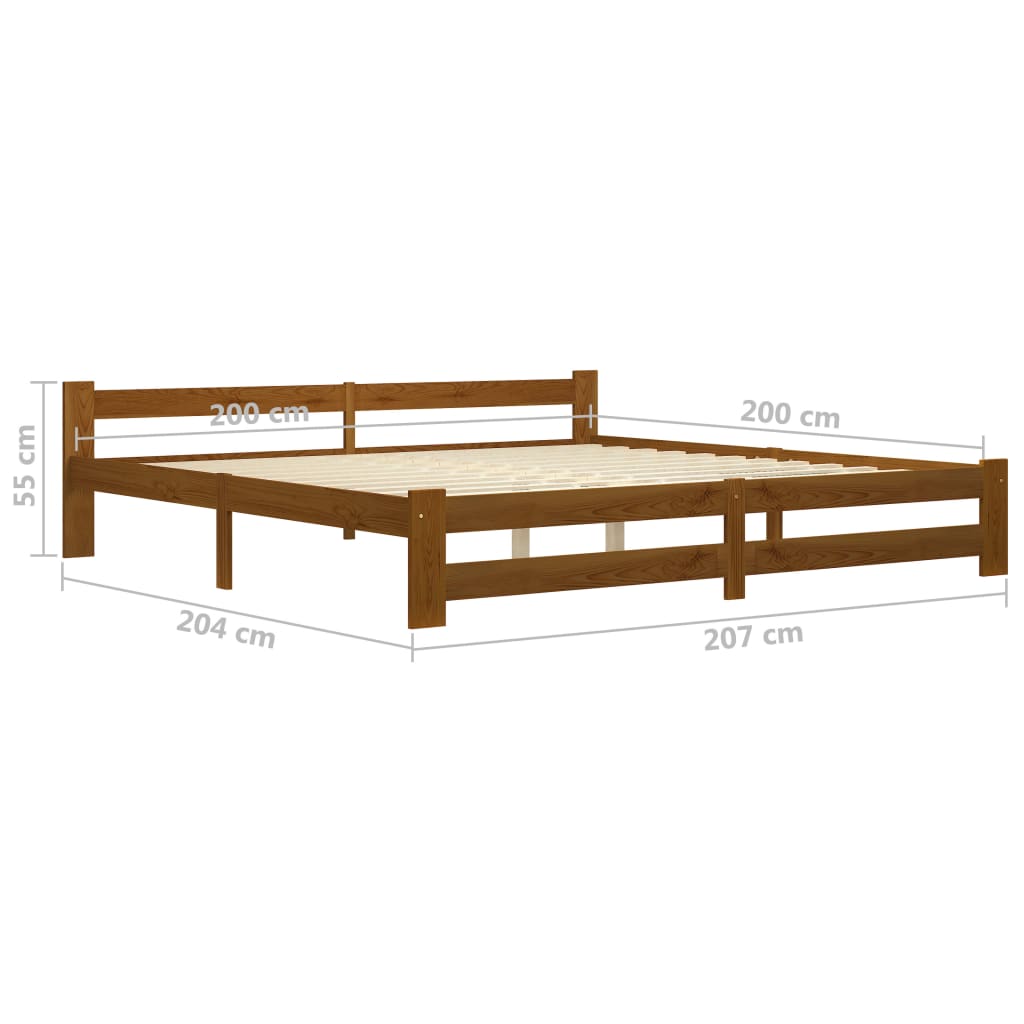 mézbarna tömör fenyőfa ágykeret matrac nélkül 200 x 200 cm
