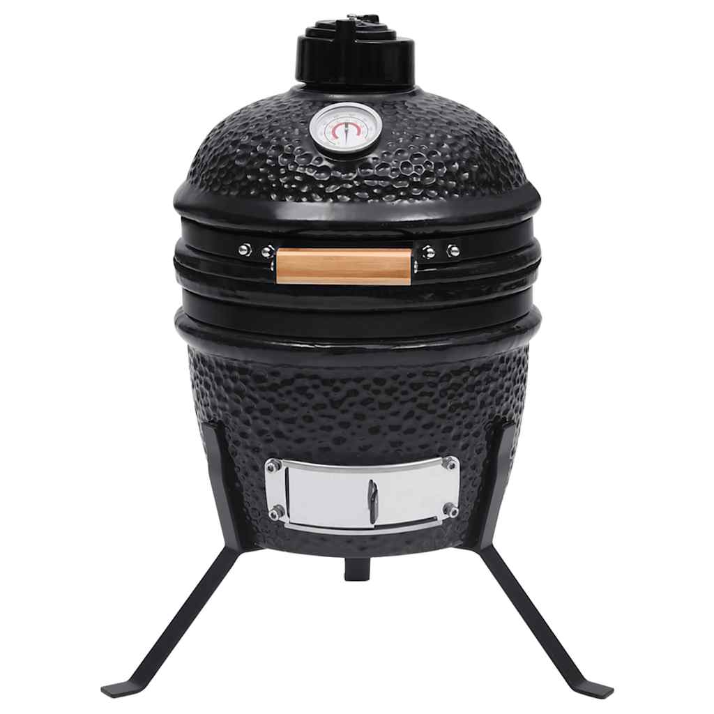 fekete kerámia 2 az 1-ben Kamado grillsütő füstölővel 56 cm