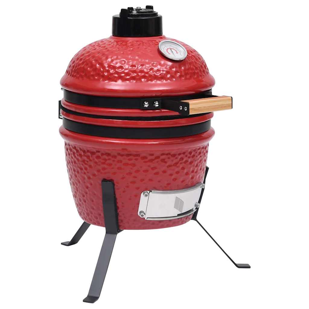 piros kerámia 2 az 1-ben Kamado grillsütő füstölővel 56 cm