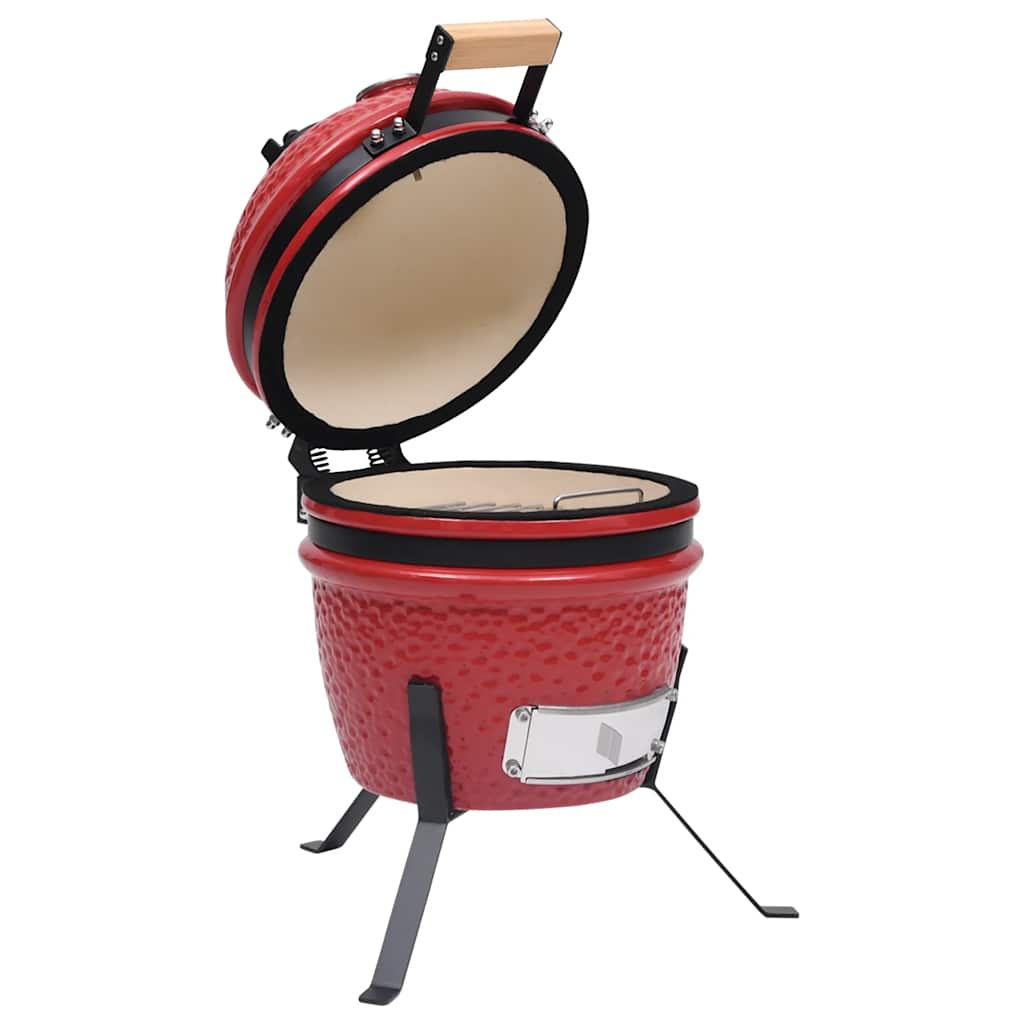 piros kerámia 2 az 1-ben Kamado grillsütő füstölővel 56 cm