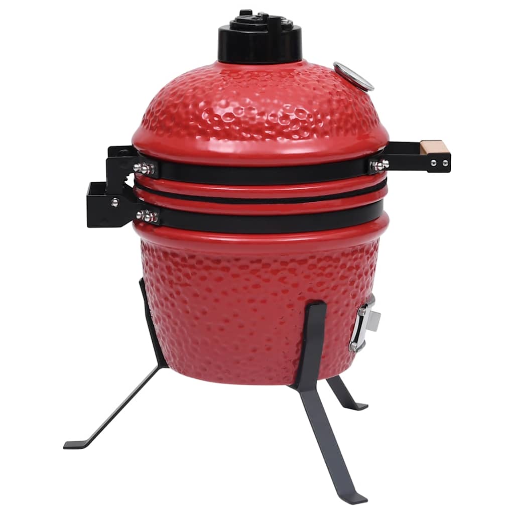 piros kerámia 2 az 1-ben Kamado grillsütő füstölővel 56 cm