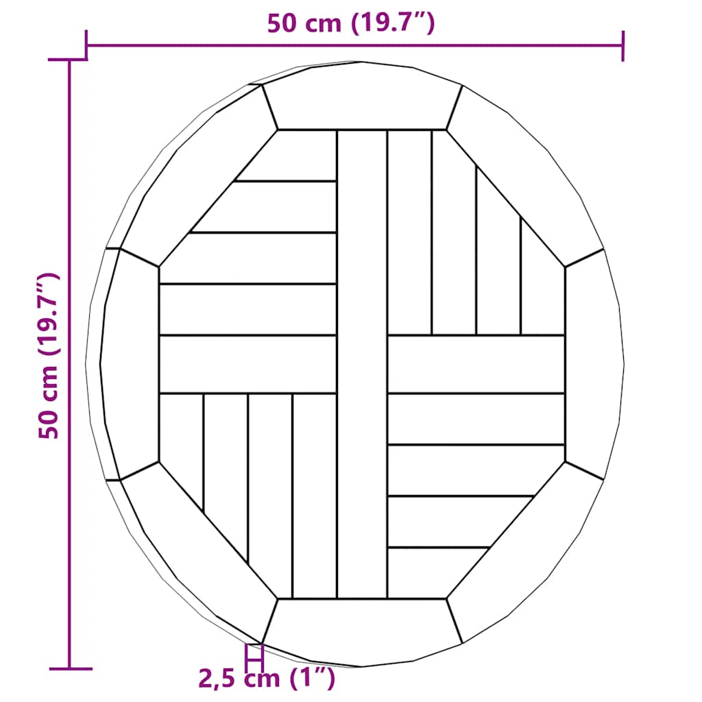 kerek tömör tíkfa asztallap 2,5 cm 50 cm
