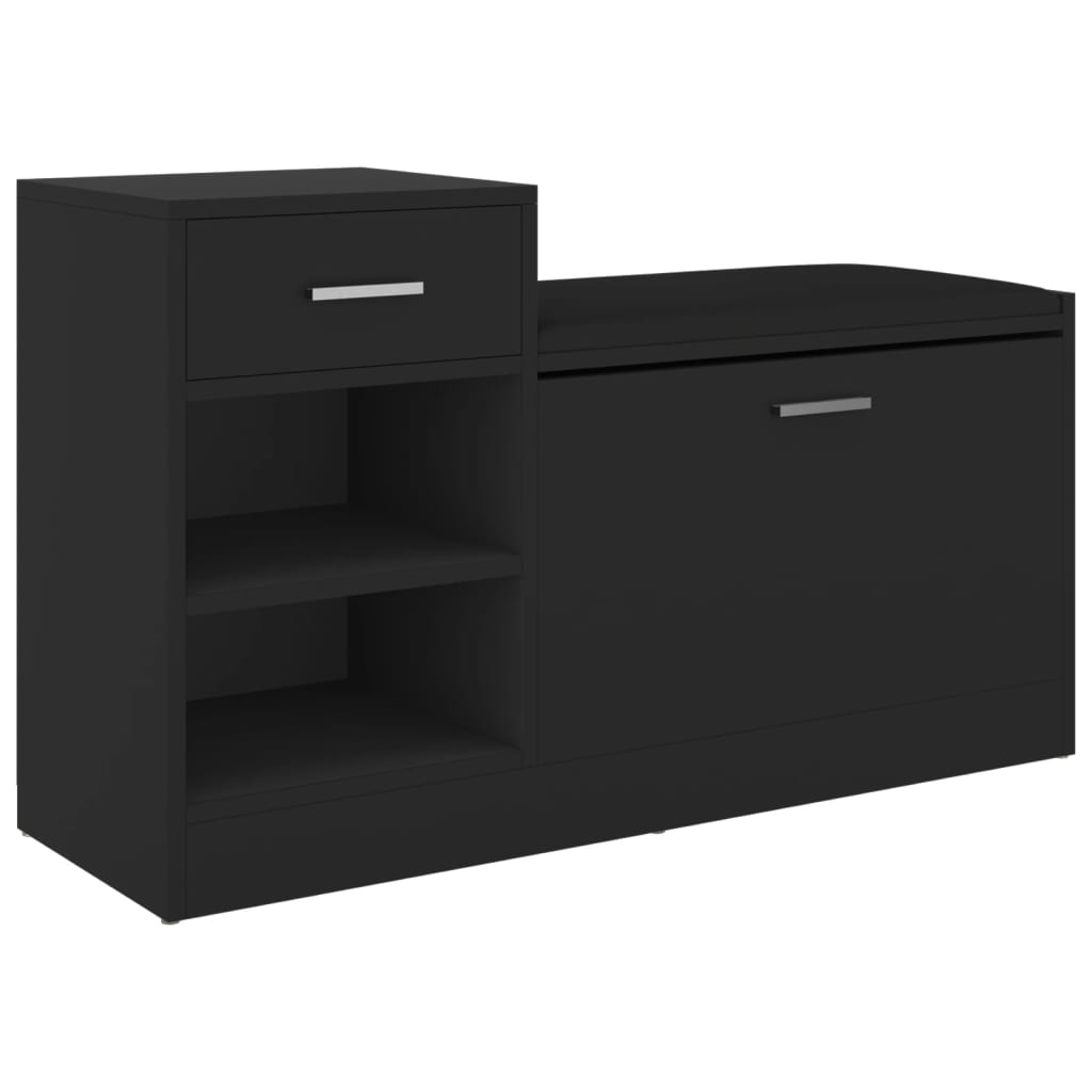 fekete szerelt fa cipőtároló pad 94,5 x 31 x 57 cm