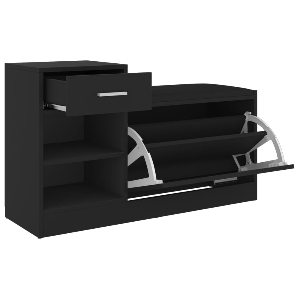 fekete szerelt fa cipőtároló pad 94,5 x 31 x 57 cm