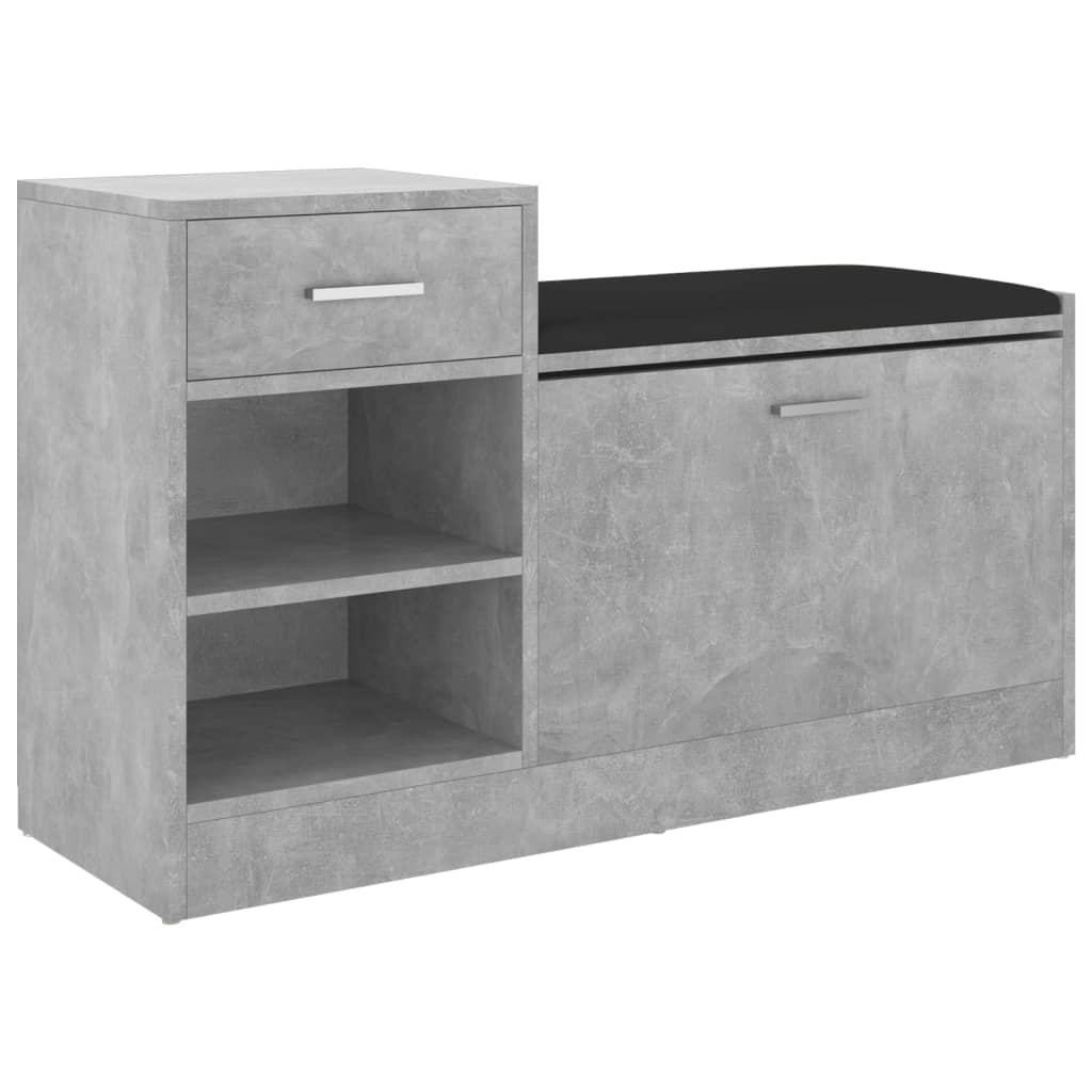 betonszürke szerelt fa cipőtároló pad 94,5 x 31 x 57 cm