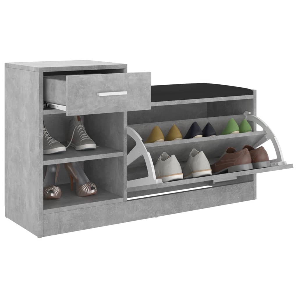 betonszürke szerelt fa cipőtároló pad 94,5 x 31 x 57 cm