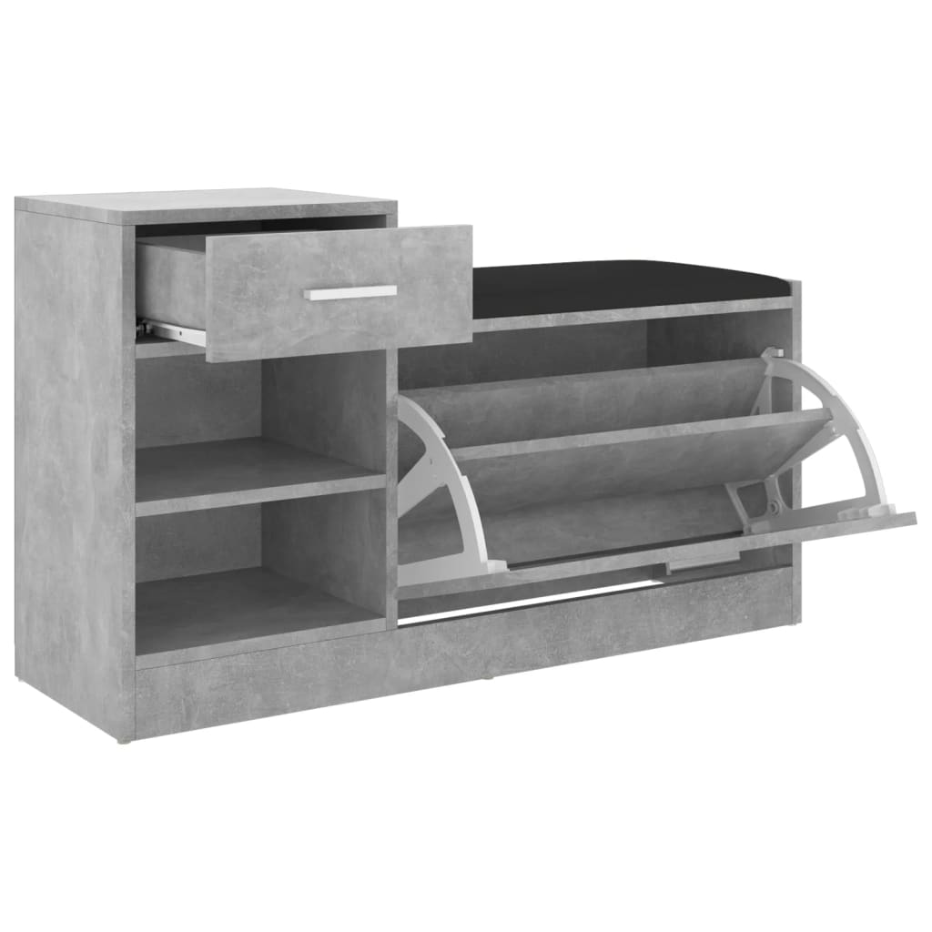 betonszürke szerelt fa cipőtároló pad 94,5 x 31 x 57 cm