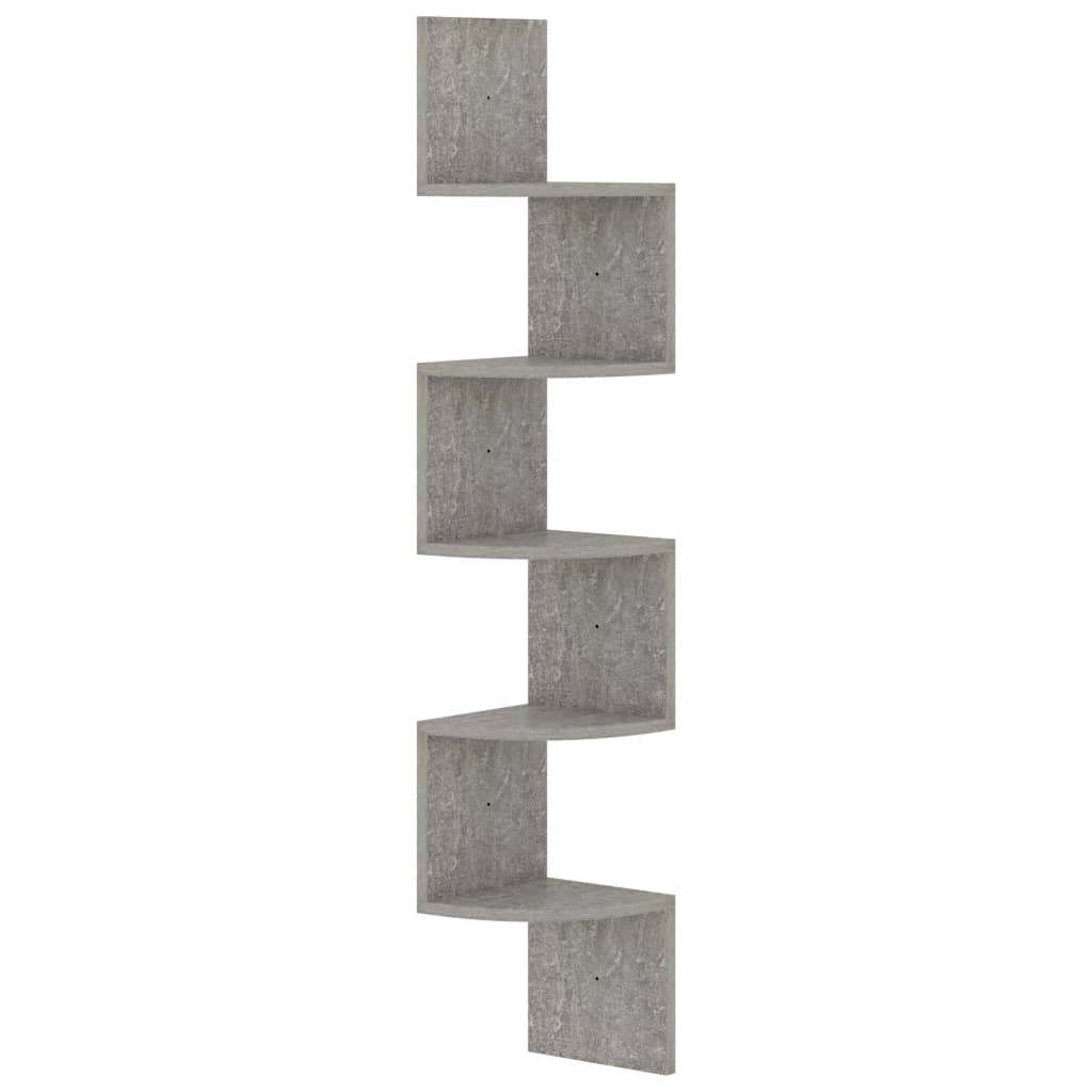 betonszürke szerelt fa fali sarokpolc 19 x 19 x 123 cm