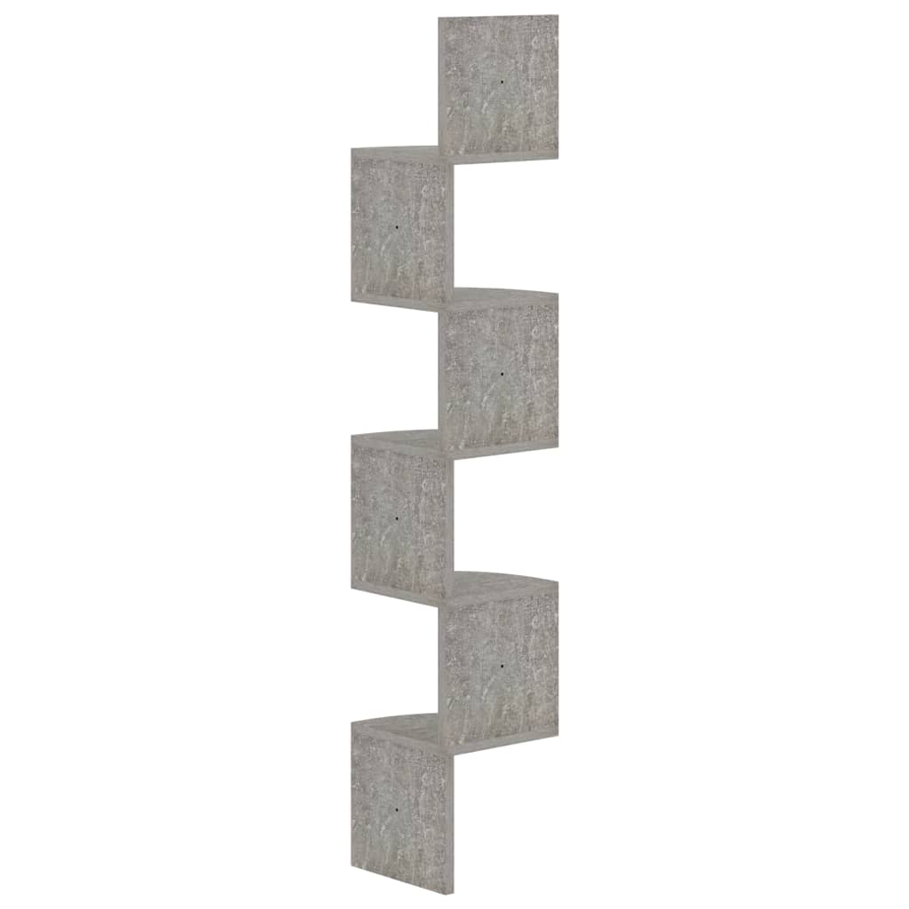 betonszürke szerelt fa fali sarokpolc 19 x 19 x 123 cm