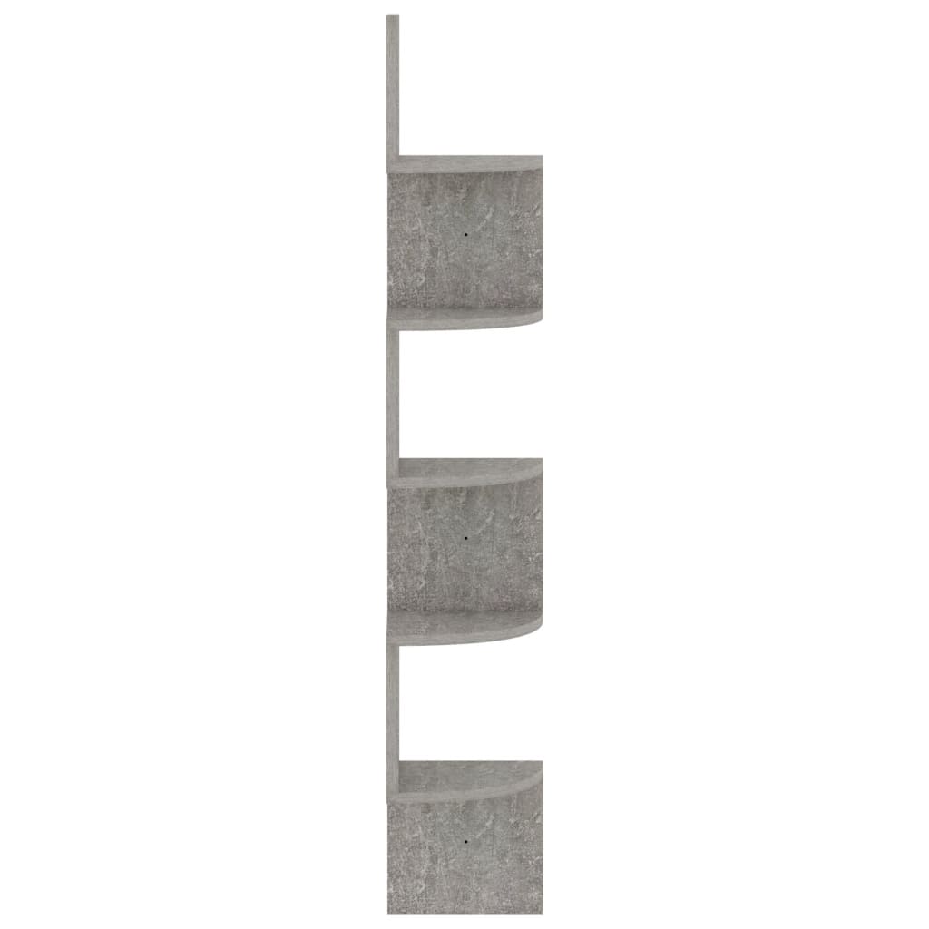 betonszürke szerelt fa fali sarokpolc 19 x 19 x 123 cm