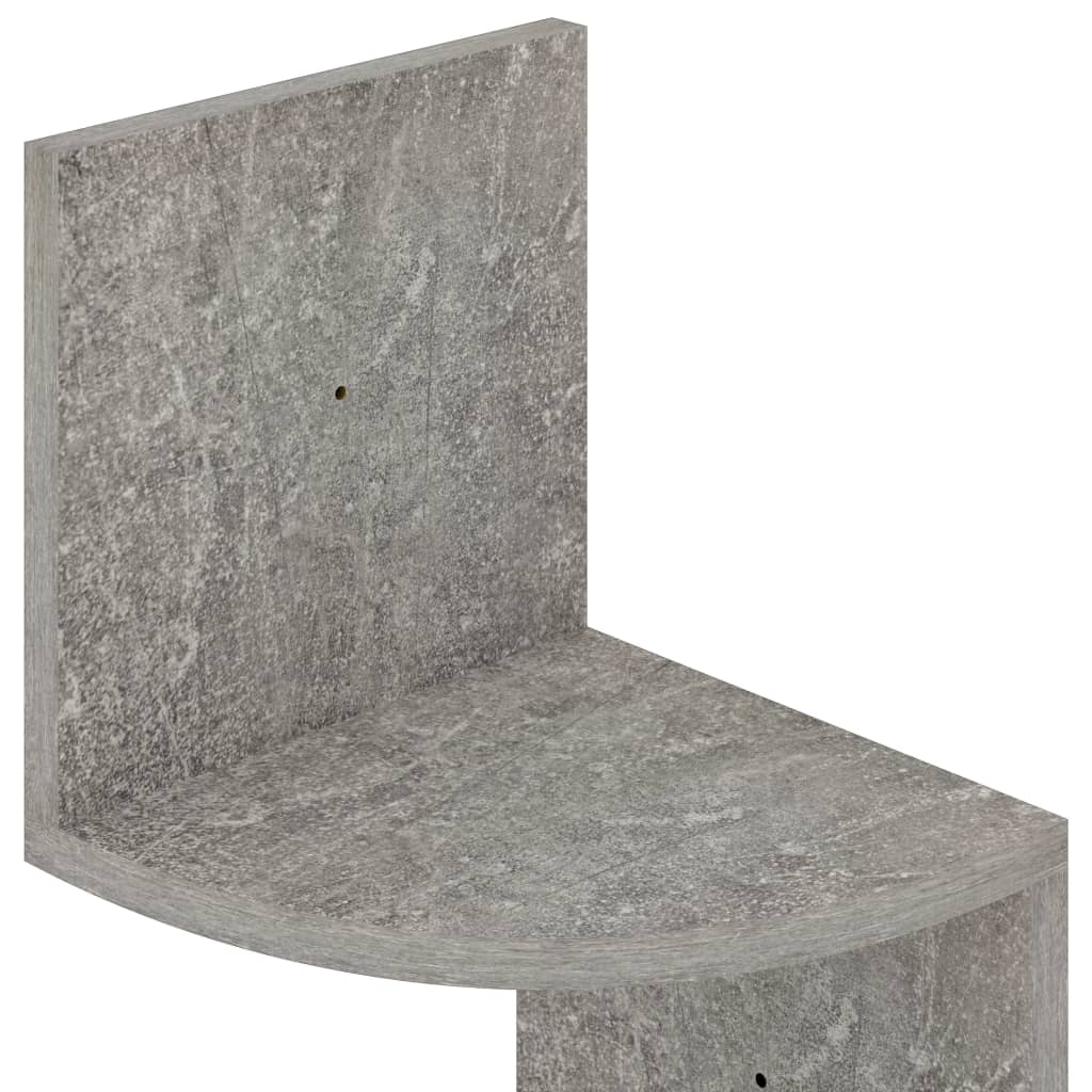 betonszürke szerelt fa fali sarokpolc 19 x 19 x 123 cm