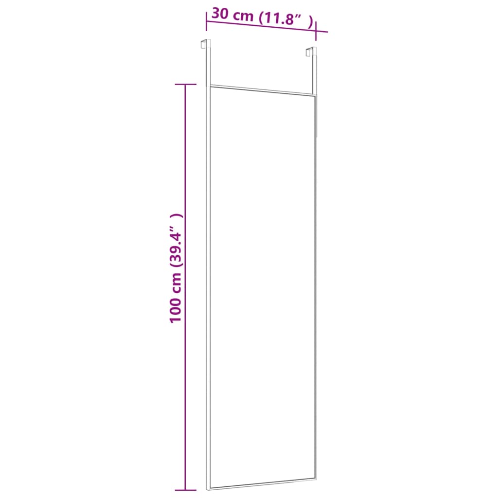 fekete üveg és alumínium ajtótükör 30x100 cm
