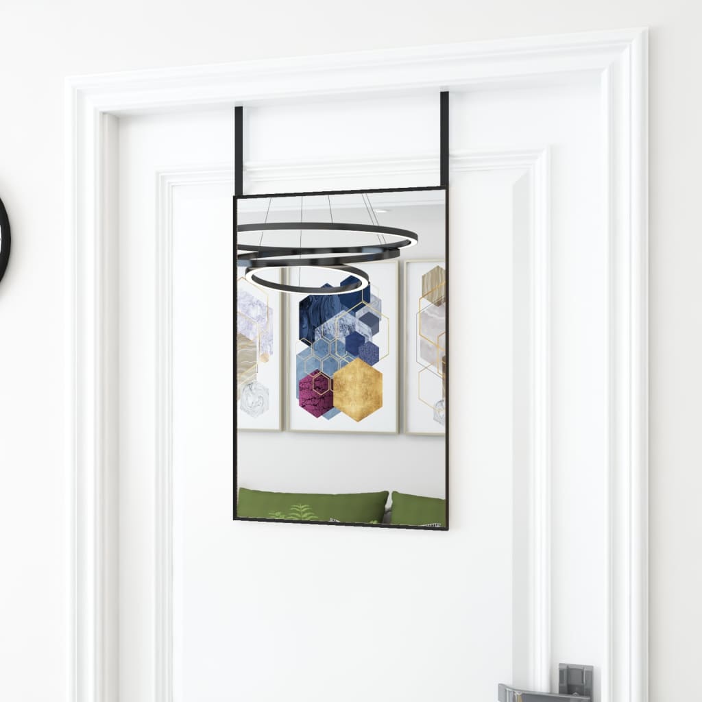 fekete üveg és alumínium ajtótükör 40x60 cm