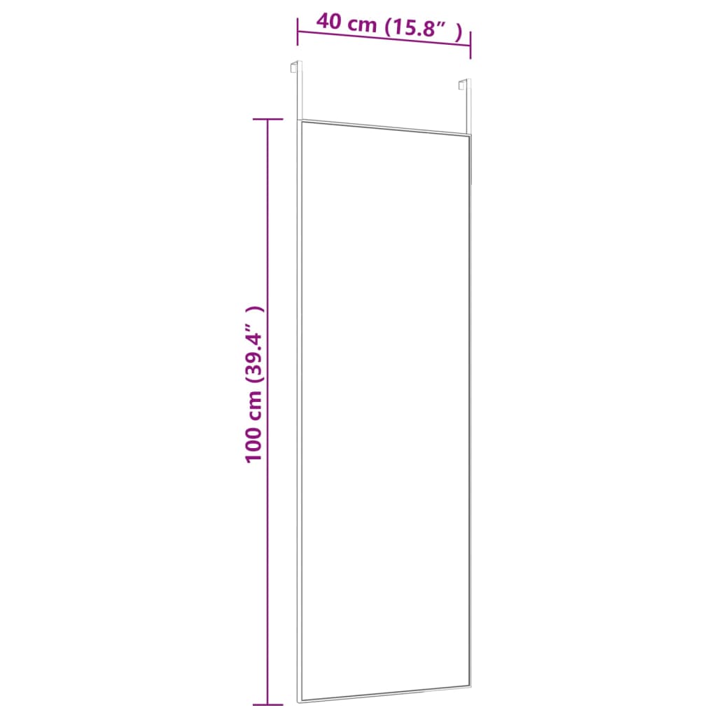 fekete üveg és alumínium ajtótükör 40x100 cm
