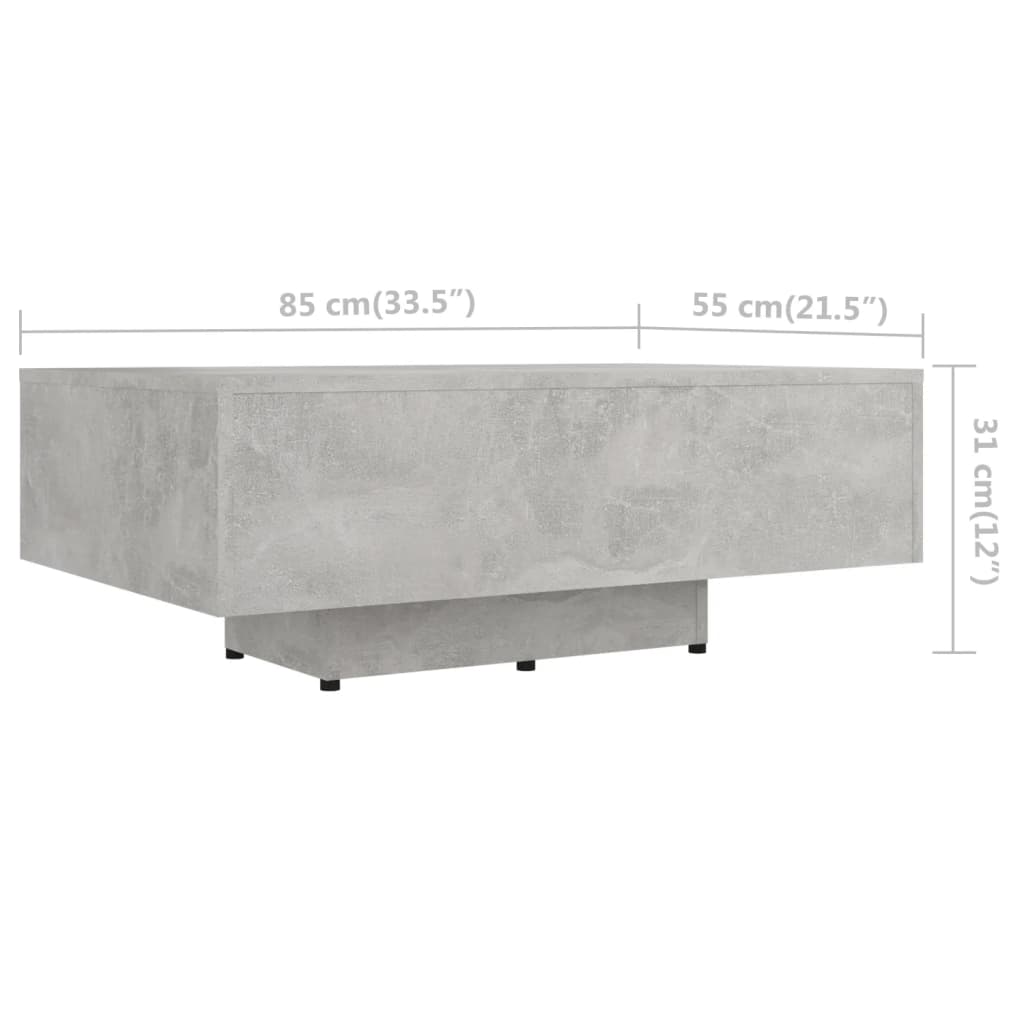betonszürke szerelt fa dohányzóasztal 85 x 55 x 31 cm