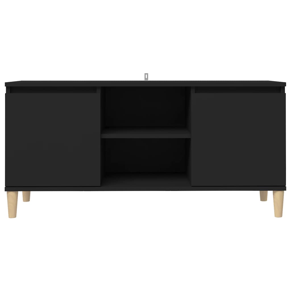 fekete TV-szekrény tömör falábakkal 103,5 x 35 x 50 cm