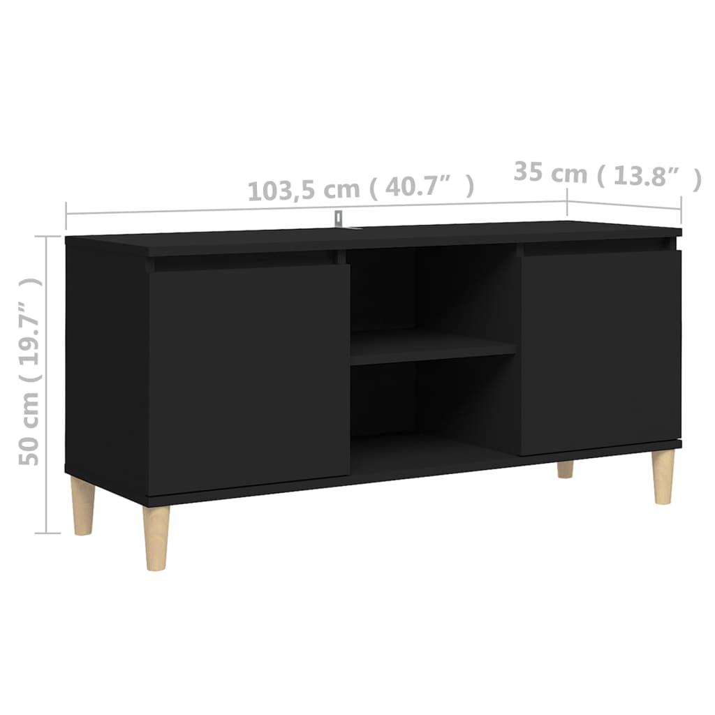 fekete TV-szekrény tömör falábakkal 103,5 x 35 x 50 cm
