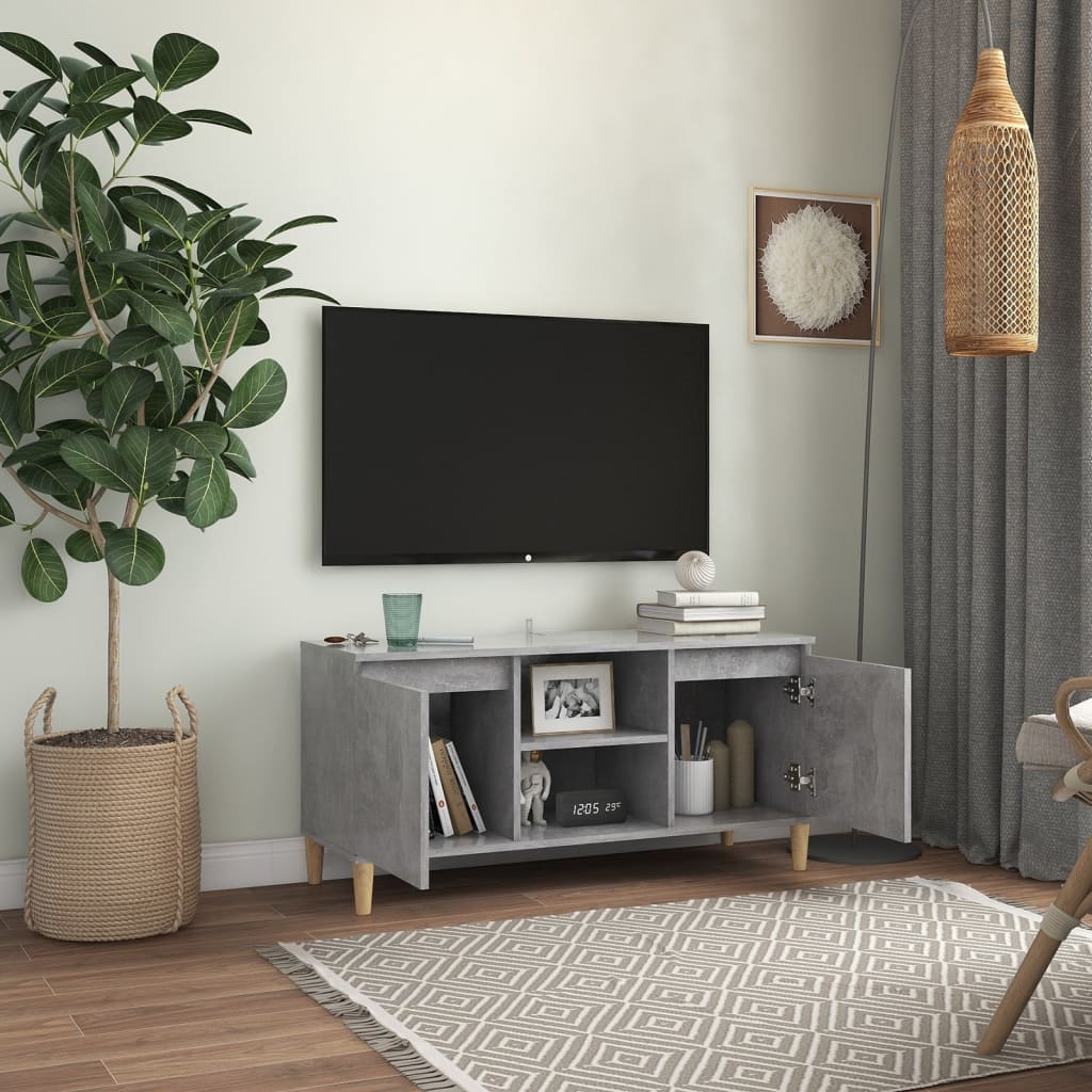 betonszürke TV-szekrény tömör falábakkal 103,5 x 35 x 50 cm