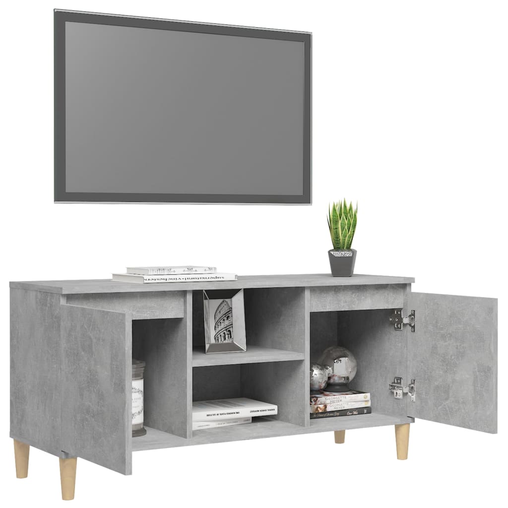 betonszürke TV-szekrény tömör falábakkal 103,5 x 35 x 50 cm