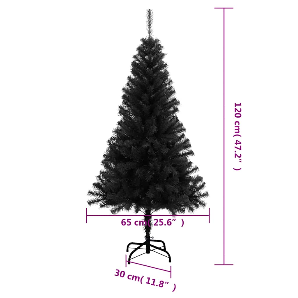 fekete PVC műkarácsonyfa állvánnyal 120 cm