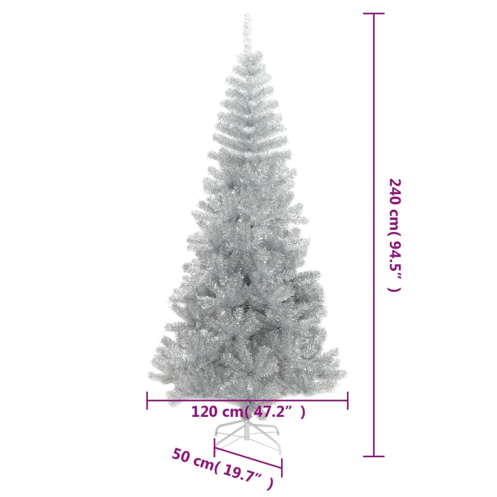 ezüstszínű PET műkarácsonyfa állvánnyal 240 cm