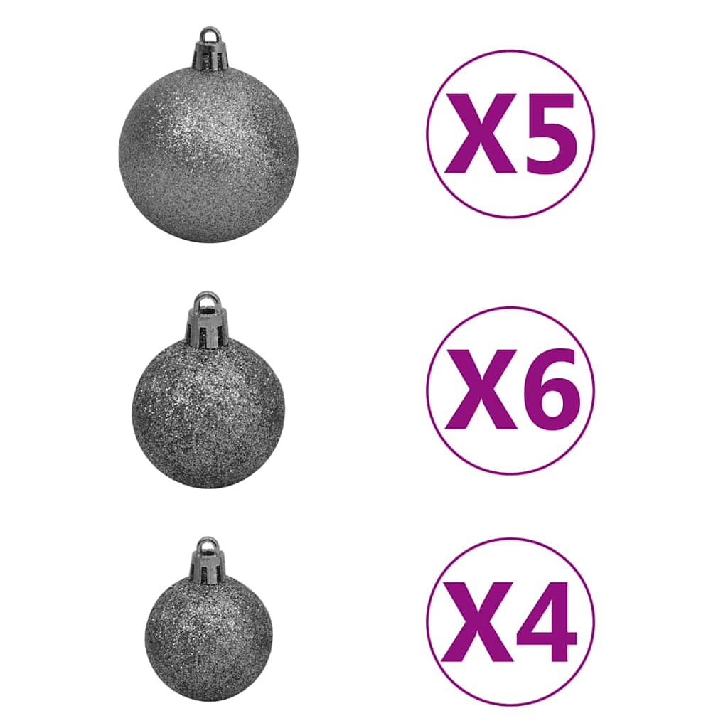 61 részes fehér-szürke karácsonyi gömbszett csúccsal + 150 LED