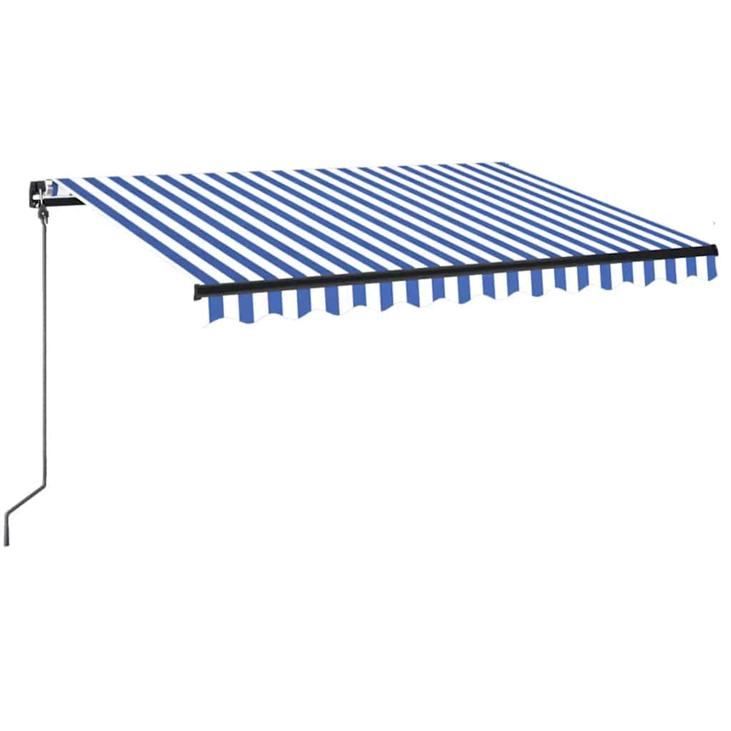 kék és fehér kézzel kihúzható LED-es napellenző 350 x 250 cm