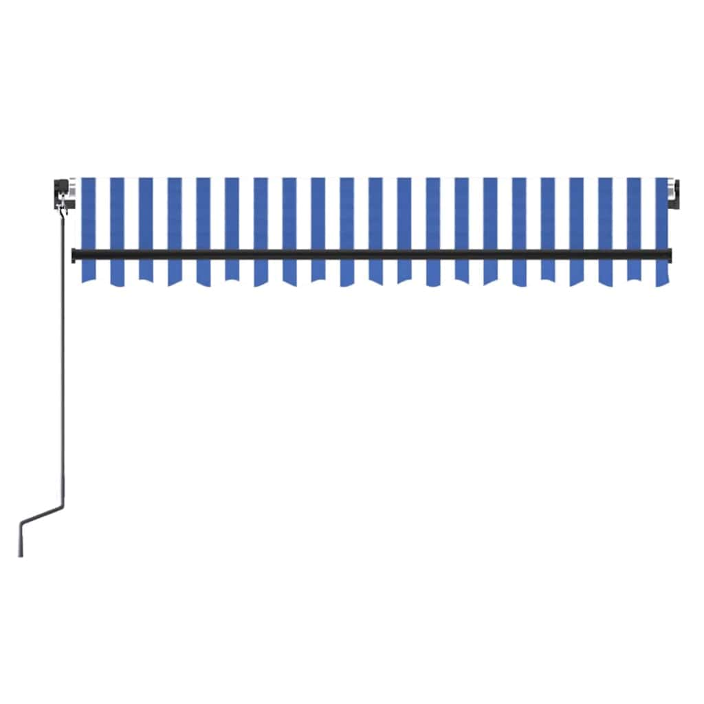 kék és fehér kézzel kihúzható LED-es napellenző 350 x 250 cm