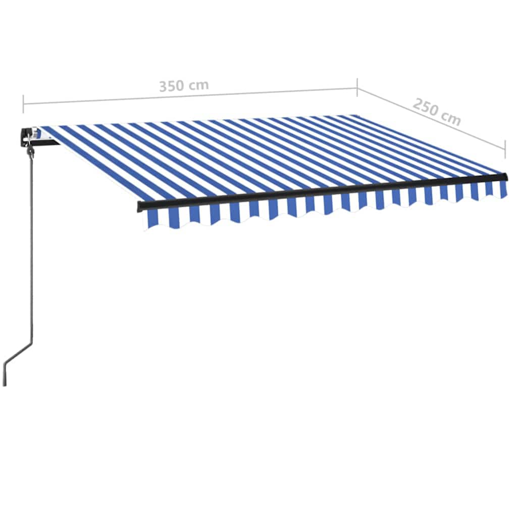 kék és fehér kézzel kihúzható LED-es napellenző 350 x 250 cm