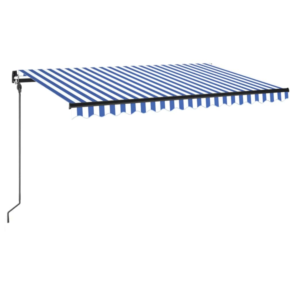 kék és fehér kézzel kihúzható LED-es napellenző 400 x 300 cm