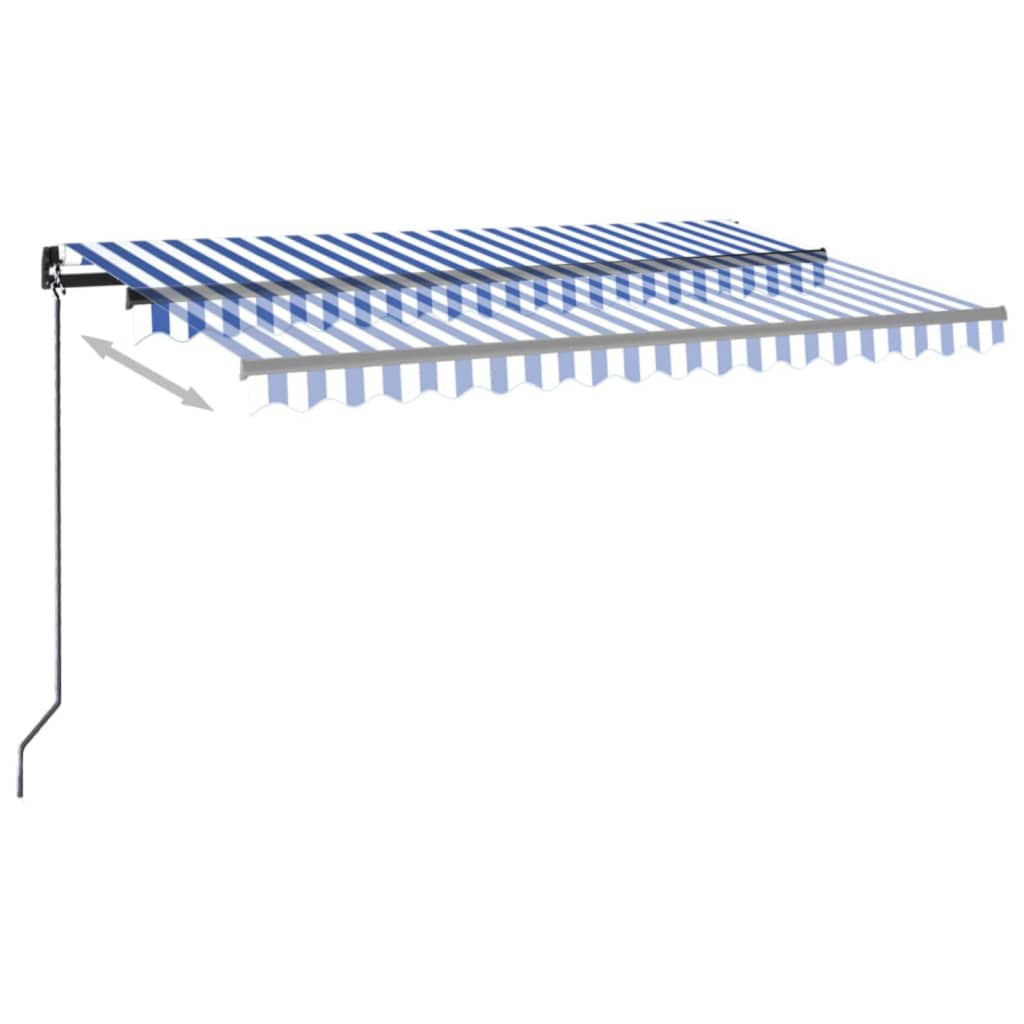 kék és fehér kézzel kihúzható LED-es napellenző 400 x 300 cm