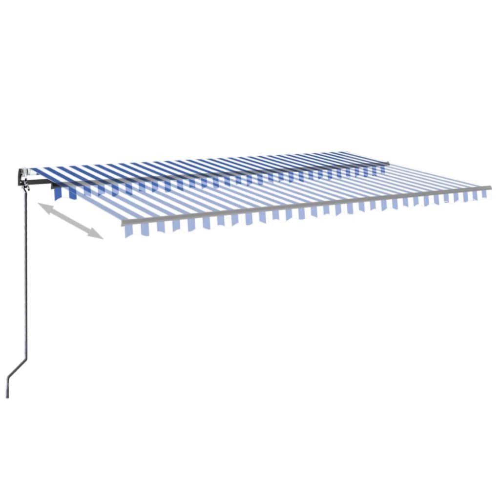 kék/fehér automata szélérzékelős és LED-es napellenző 500x300cm