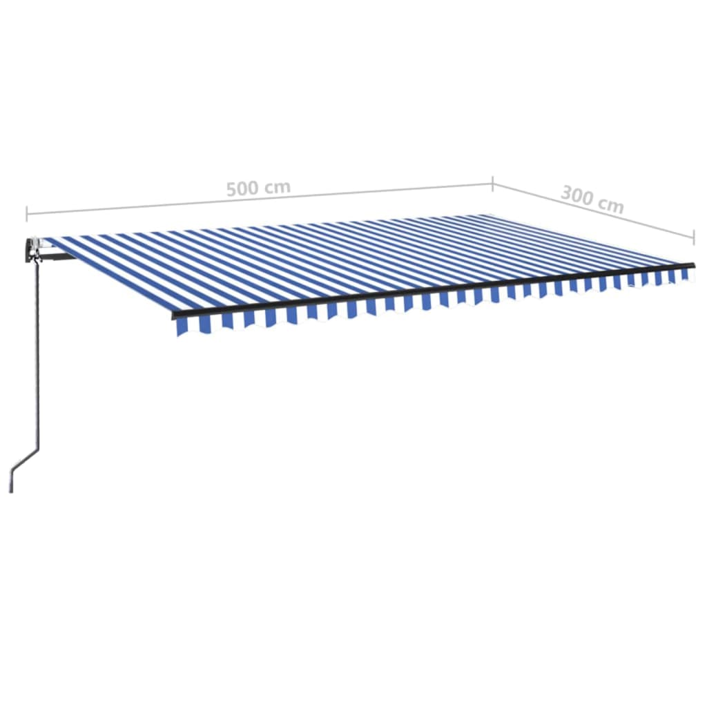 kék/fehér automata szélérzékelős és LED-es napellenző 500x300cm
