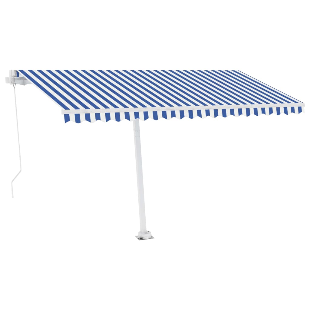 kék és fehér kézzel kihúzható póznás napellenző 400 x 300 cm