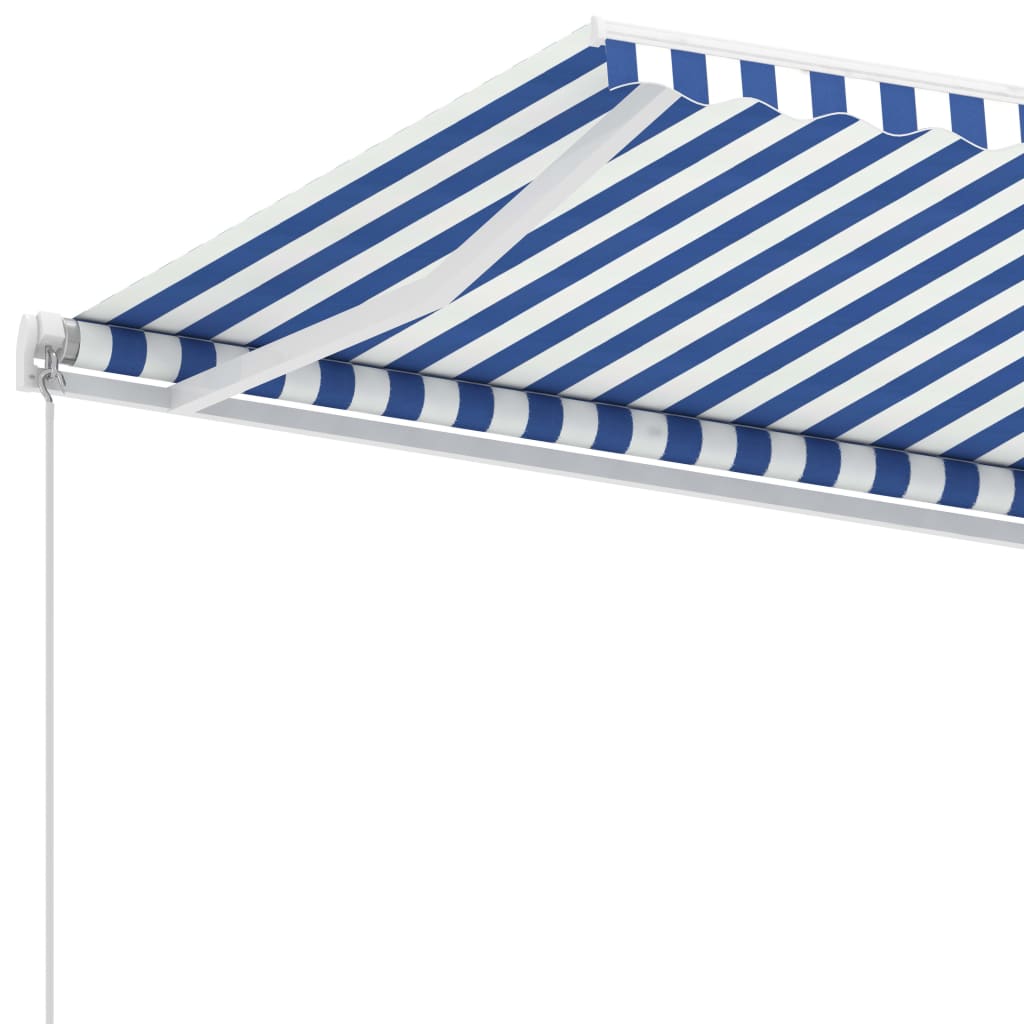 kék és fehér kézzel kihúzható póznás napellenző 400 x 300 cm