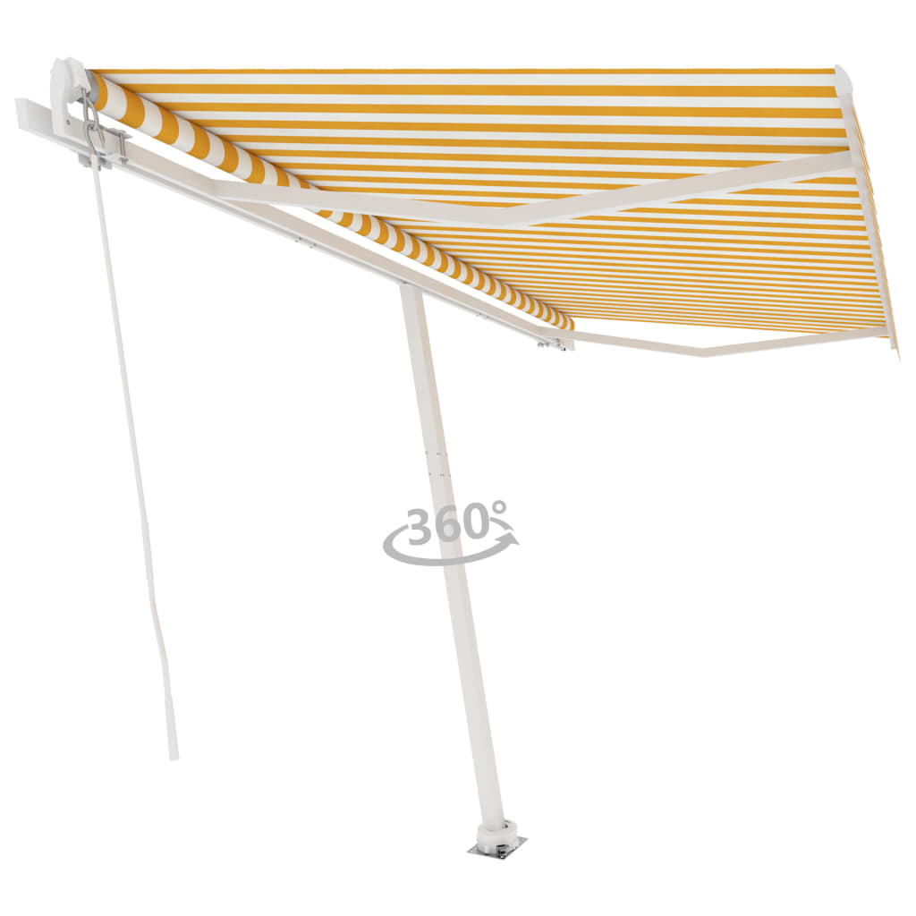 sárga és fehér kézzel kihúzható póznás napellenző 400 x 300 cm