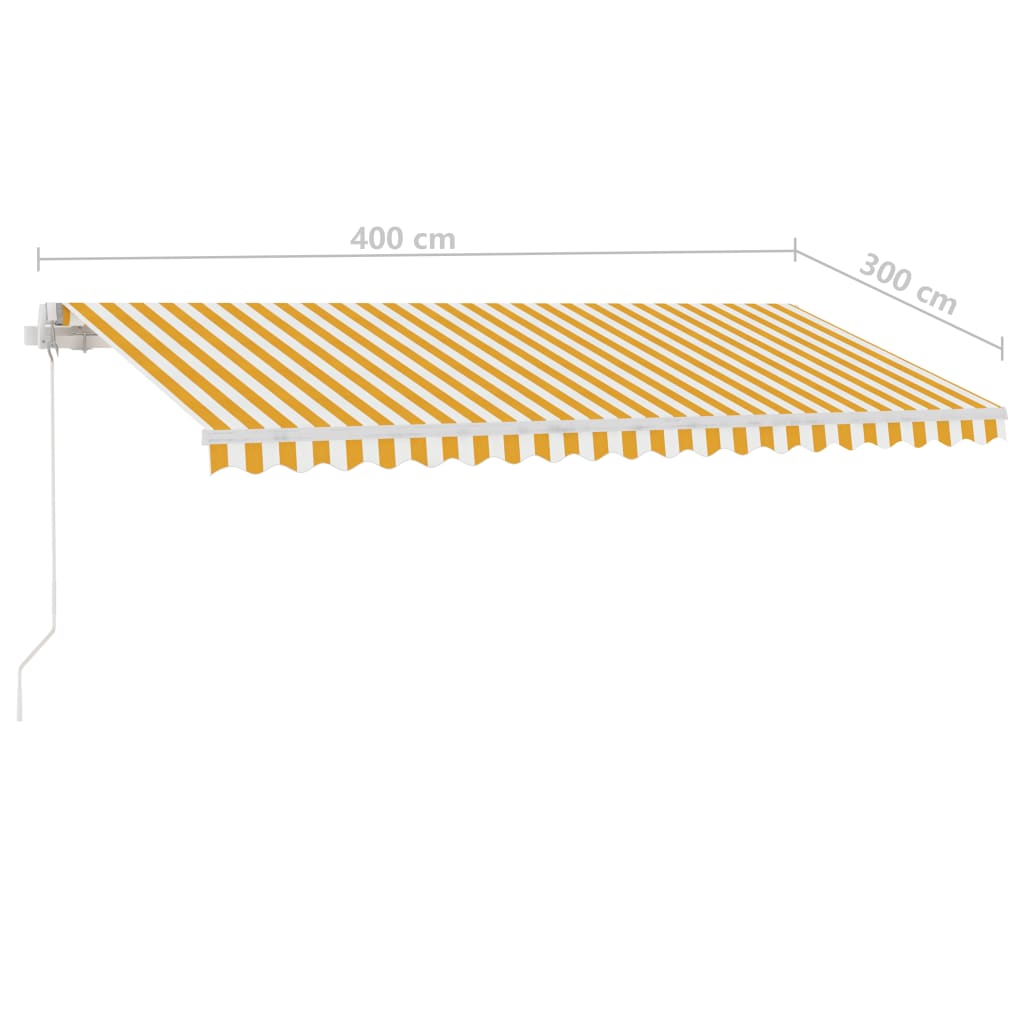 sárga és fehér kézzel kihúzható póznás napellenző 400 x 300 cm