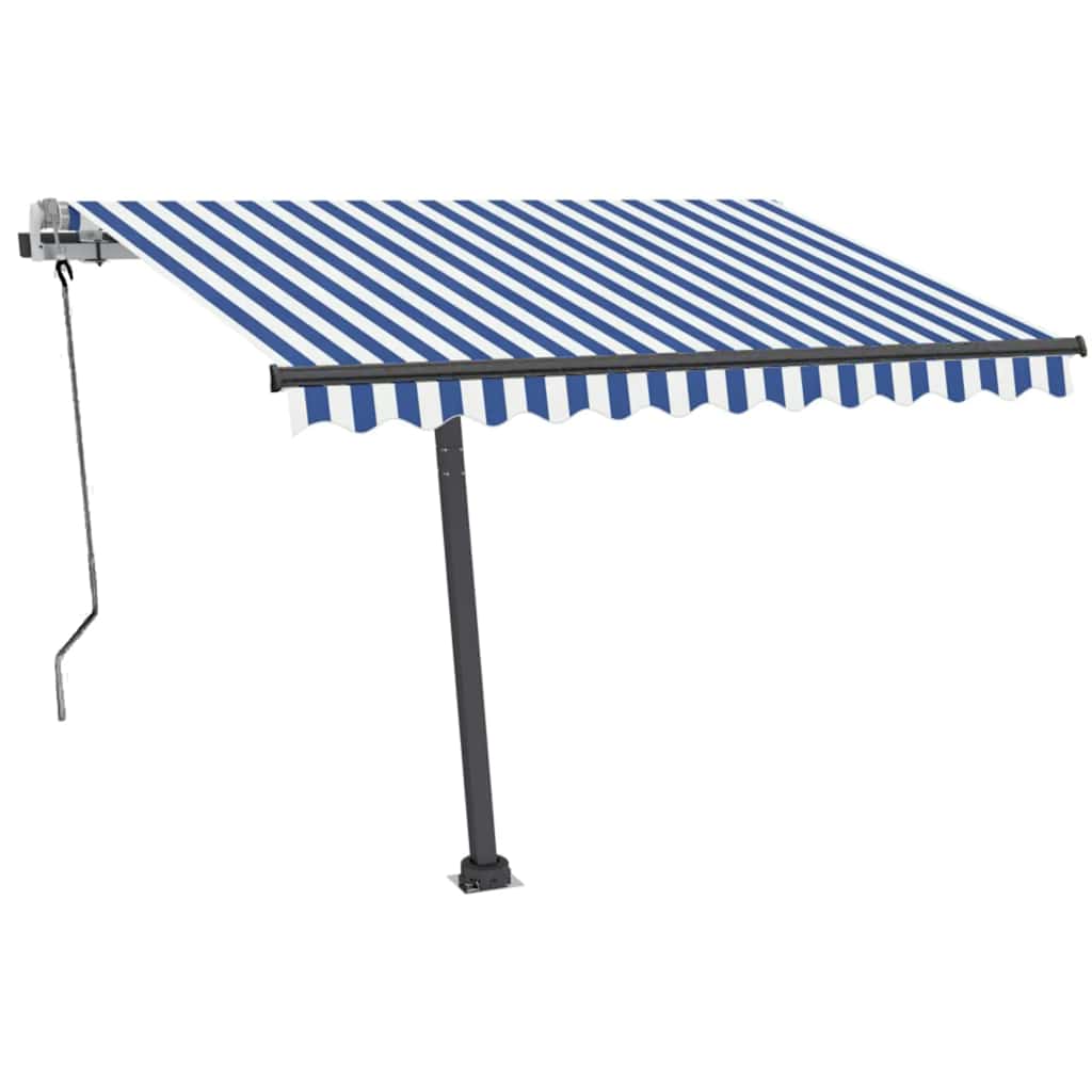 kék és fehér kézzel kihúzható LED-es napellenző 350x250 cm