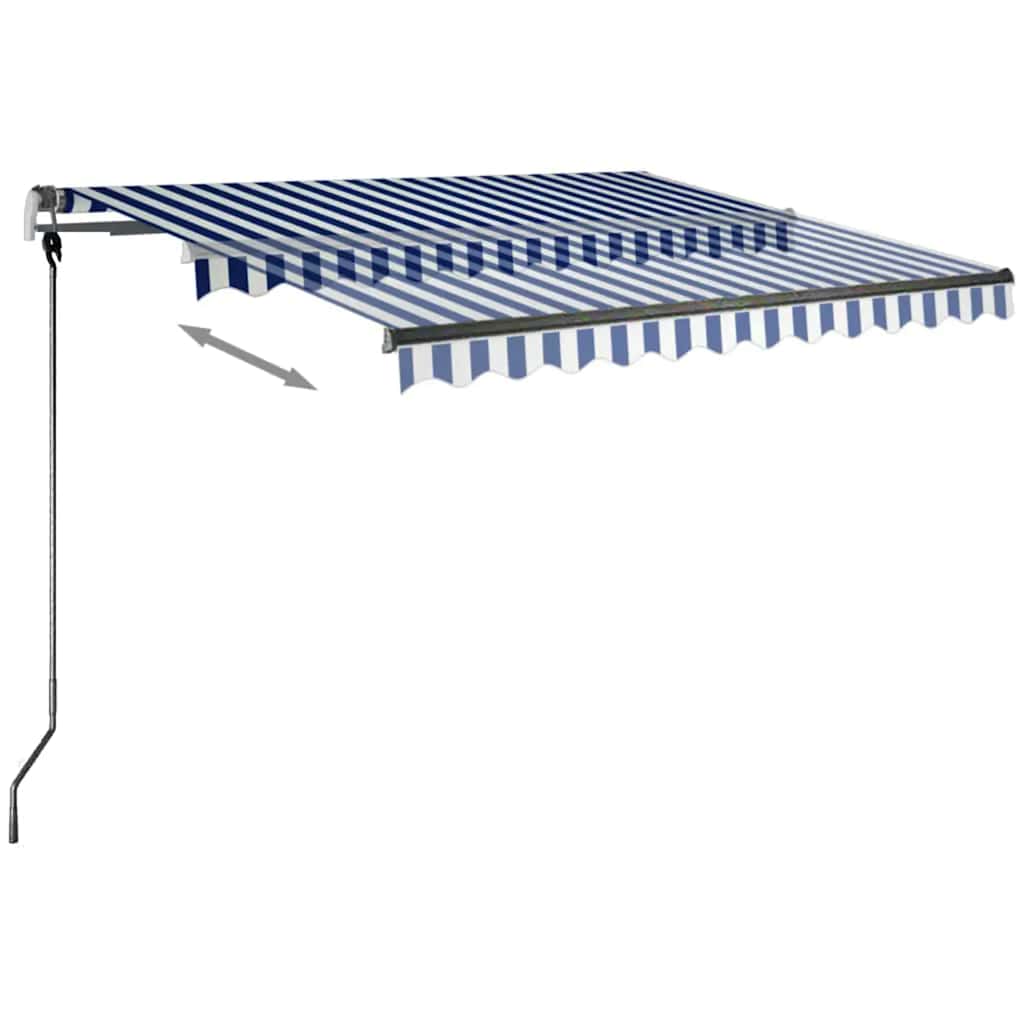 kék és fehér kézzel kihúzható LED-es napellenző 350x250 cm