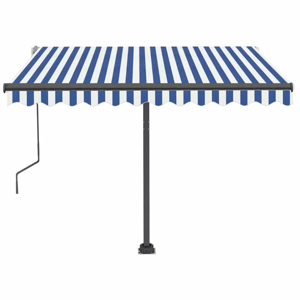kék és fehér kézzel kihúzható LED-es napellenző 350x250 cm