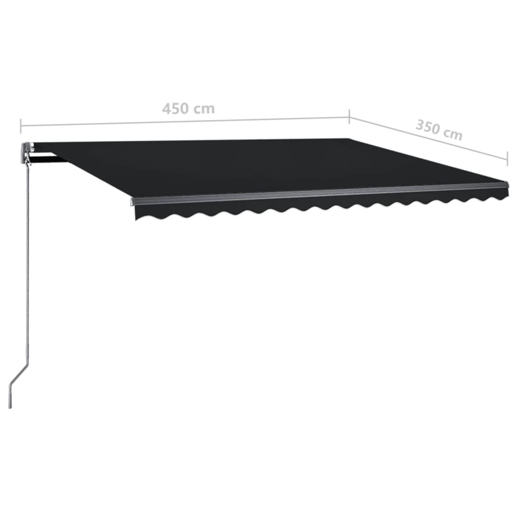 antracitszürke kézzel kihúzható póznás napellenző 450 x 350 cm