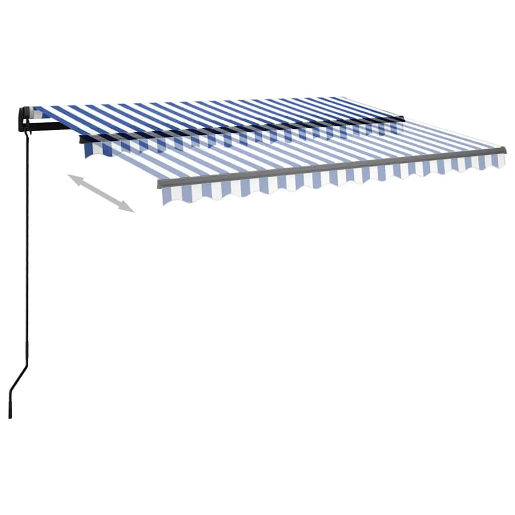 kék és fehér kézzel kihúzható LED-es napellenző 3,5 x 2,5 m
