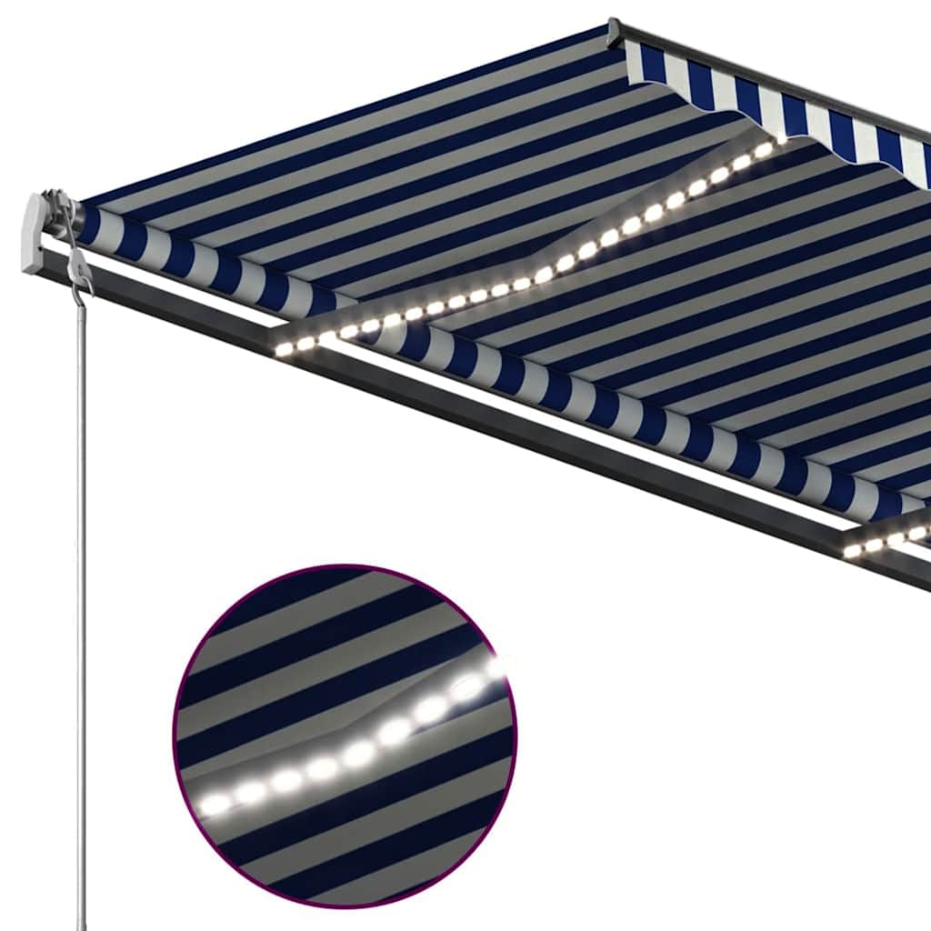 kék és fehér kézzel kihúzható LED-es napellenző 3,5 x 2,5 m