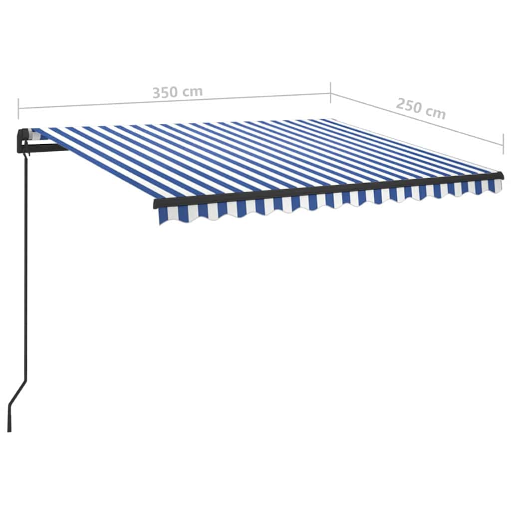 kék és fehér kézzel kihúzható LED-es napellenző 3,5 x 2,5 m