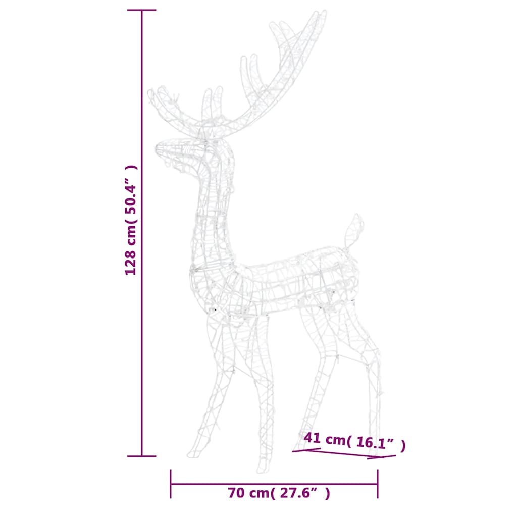 meleg fehér akril karácsonyi rénszarvas dísz 140 LED-del 120 cm