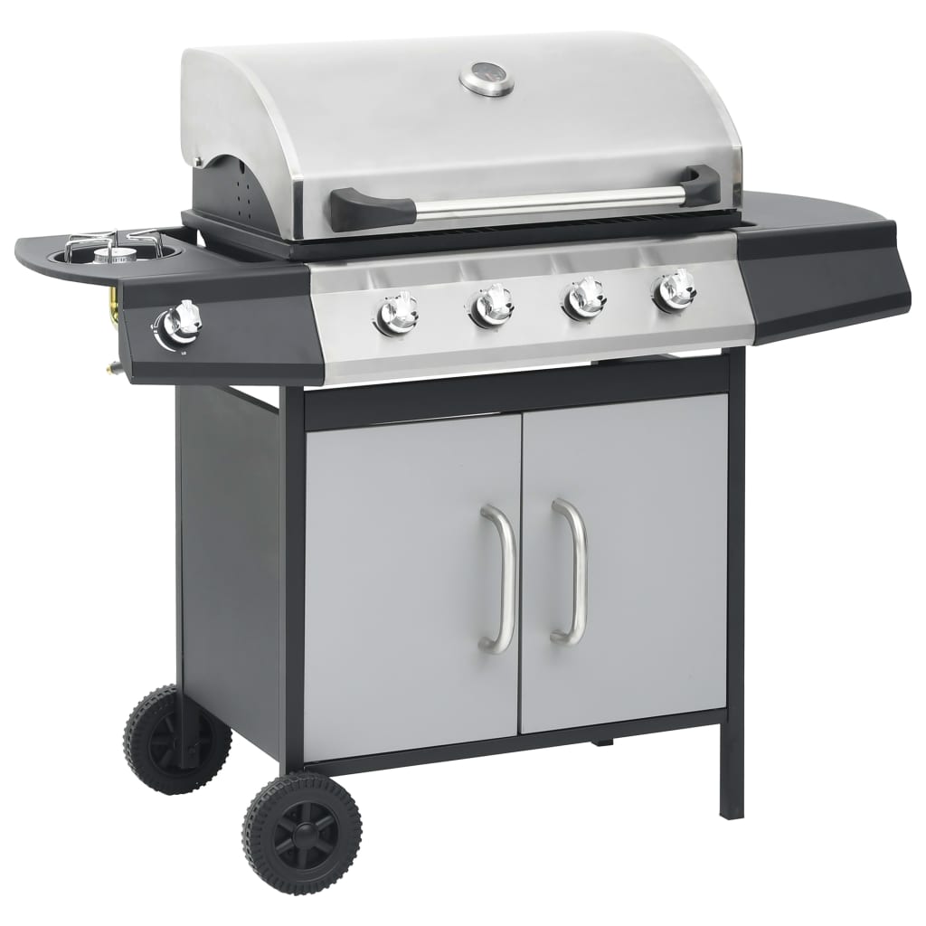 fekete és ezüst gázgrillsütő 4+1 főzőfelülettel